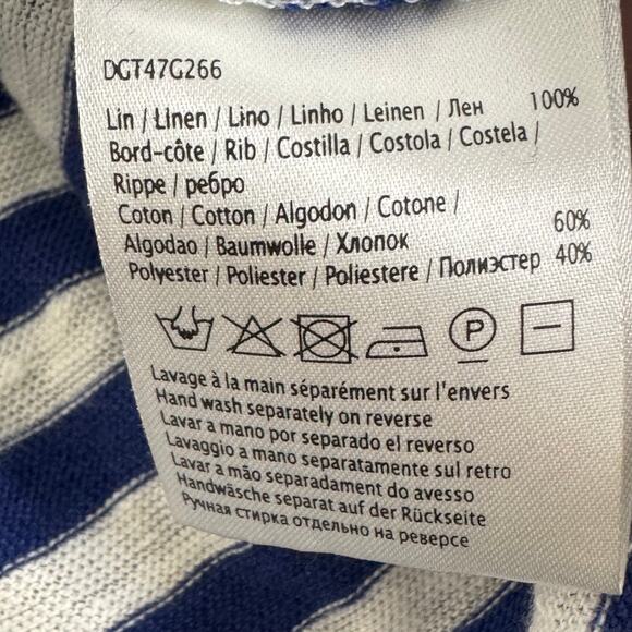 Gerard Darel Linen Top blue/white with gold neck Women's Size 2 - Picture 6 of 8